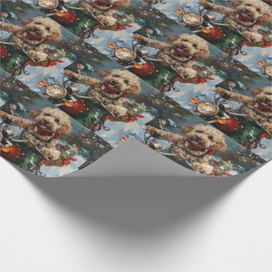 Cockapoo Dog Riding Motorfiets Kerstmis Cadeaupapier (Hoek)