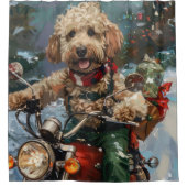 Cockapoo Dog Riding Motorfiets Kerstmis Douchegordijn (Voorkant)