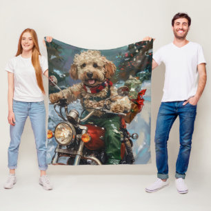 Cockapoo Dog Riding Motorfiets Kerstmis Fleece Deken