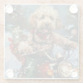 Cockapoo Dog Riding Motorfiets Kerstmis Glazen Onderzetter (Achterkant)