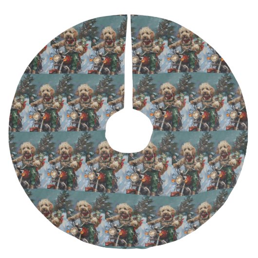 Cockapoo Dog Riding Motorfiets Kerstmis Kerstboom Rok (Voorkant)