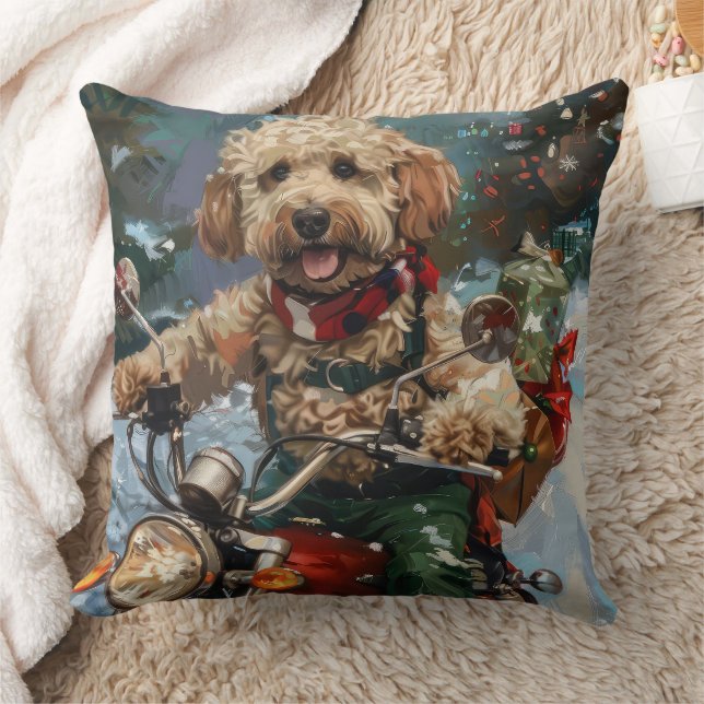 Cockapoo Dog Riding Motorfiets Kerstmis Kussen (Deken)