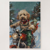Cockapoo Dog Riding Motorfiets Kerstmis Legpuzzel (Verticaal)