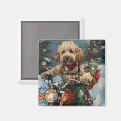 Cockapoo Dog Riding Motorfiets Kerstmis Magneet (Voorkant / Achterkant)