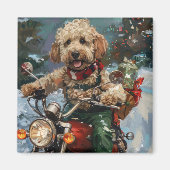 Cockapoo Dog Riding Motorfiets Kerstmis Magneet (Voorkant)