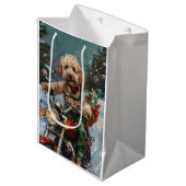 Cockapoo Dog Riding Motorfiets Kerstmis Medium Cadeauzakje (Voorkant Gekanteld)