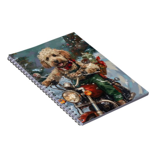 Cockapoo Dog Riding Motorfiets Kerstmis Notitieboek (Rechterzijde)