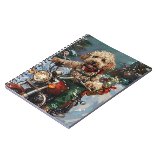 Cockapoo Dog Riding Motorfiets Kerstmis Notitieboek (Linkerzijde)