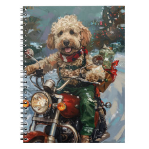 Cockapoo Dog Riding Motorfiets Kerstmis Notitieboek