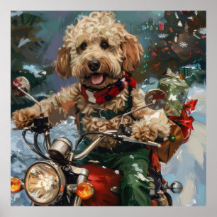 Cockapoo Dog Riding Motorfiets Kerstmis Poster