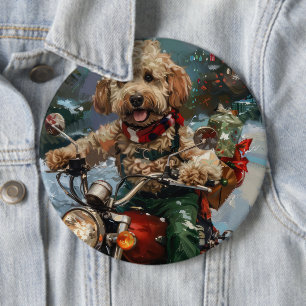 Cockapoo Dog Riding Motorfiets Kerstmis Ronde Button 6,0 Cm