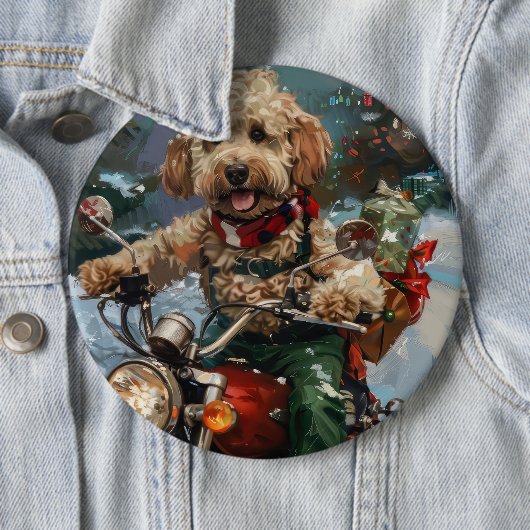 Cockapoo Dog Riding Motorfiets Kerstmis Ronde Button 6,0 Cm (In situ)
