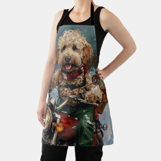 Cockapoo Dog Riding Motorfiets Kerstmis Schort (Insitu)