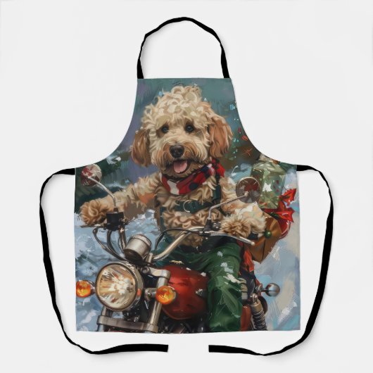 Cockapoo Dog Riding Motorfiets Kerstmis Schort (Voorkant)