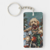 Cockapoo Dog Riding Motorfiets Kerstmis Sleutelhanger (Voorkant)