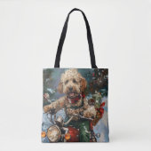 Cockapoo Dog Riding Motorfiets Kerstmis Tote Bag (Voorkant)