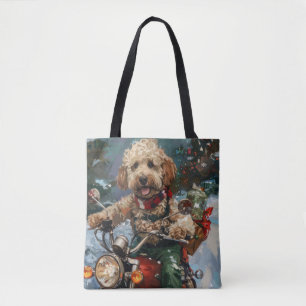 Cockapoo Dog Riding Motorfiets Kerstmis Tote Bag