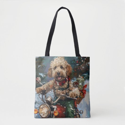 Cockapoo Dog Riding Motorfiets Kerstmis Tote Bag (Voorkant)