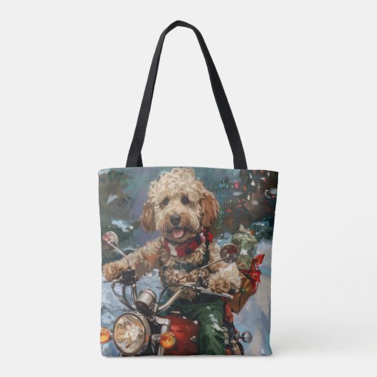 Cockapoo Dog Riding Motorfiets Kerstmis Tote Bag (Achterkant)