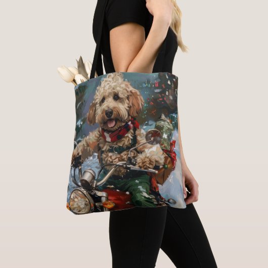 Cockapoo Dog Riding Motorfiets Kerstmis Tote Bag (Dichtbij)