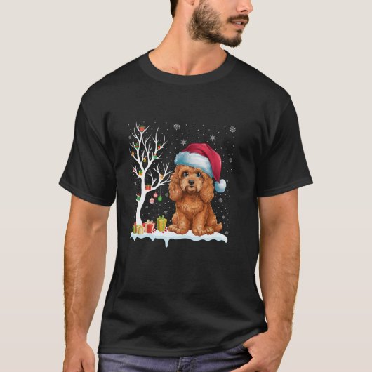 Cockapoo Dog Santa Hat Feestelijke Boomlicht Kerst T-shirt (Voorkant)