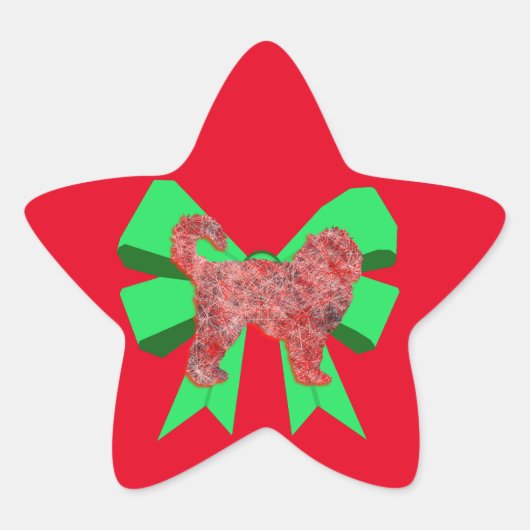 Cockapoo Dog Silhouette Green Bow Kerstmis Ster Sticker (Voorkant)