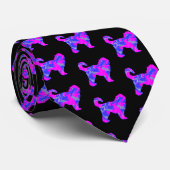 Cockapoo Dog Silhouette Pink & Blue Abstract Black Stropdas (Opgerold)