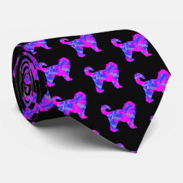 Cockapoo Dog Silhouette Pink & Blue Abstract Black Stropdas