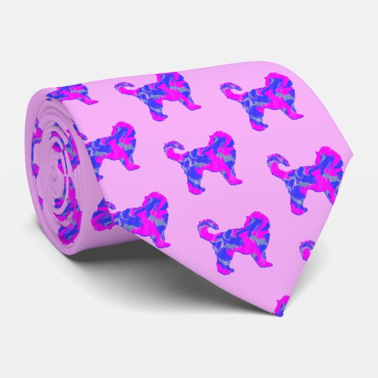 Cockapoo Dog Silhouette Pink & Blue Light Pink Stropdas (Opgerold)
