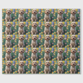 Cockapoo Dog Spring Bloemen Schilderen Cadeaupapier (Vlak)