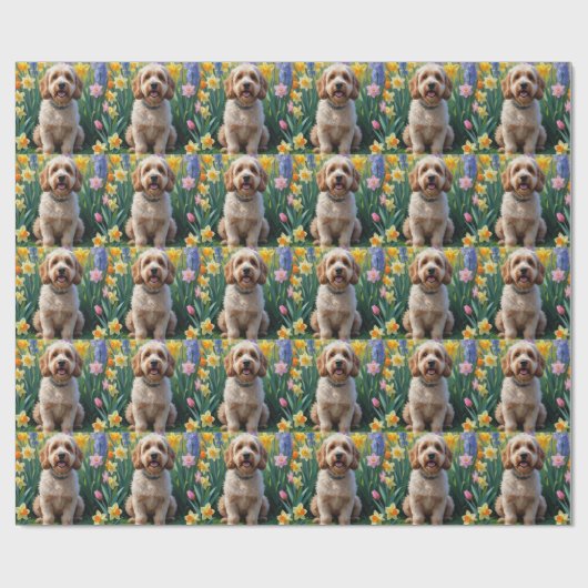 Cockapoo Dog Spring Bloemen Schilderen Cadeaupapier (Vlak)