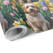 Cockapoo Dog Spring Bloemen Schilderen Cadeaupapier (Rol Hoek)