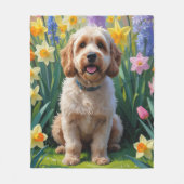 Cockapoo Dog Spring Bloemen Schilderen Fleece Deken (Voorkant)