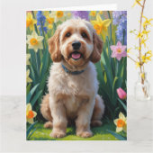 Cockapoo Dog Spring Bloemen Schilderen Kaart (Gele Bloem)