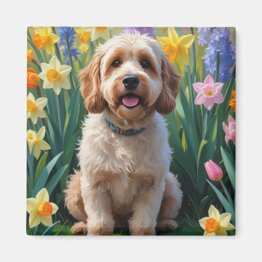 Cockapoo Dog Spring Bloemen Schilderen Magneet