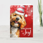 Cockapoo Dog Unleash the Joy Christmas Feestdagen Kaart (Voorkant)