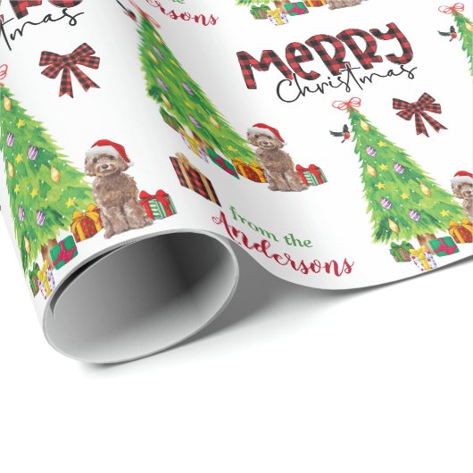 Cockapoo Dog, vogel en kerstboom Cadeaupapier (Rol Hoek)