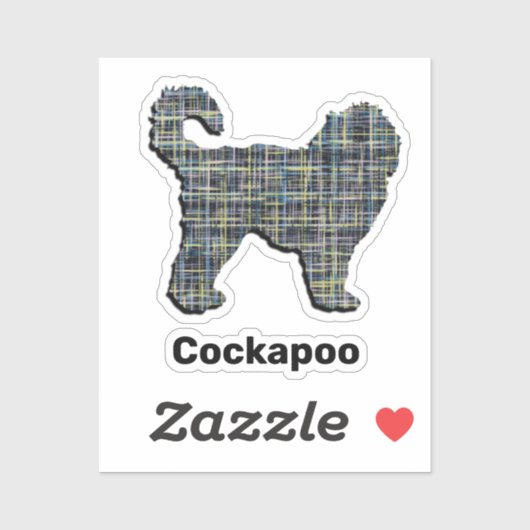 Cockapoo Dog Yellow & Black Grid Line Cut Sticker (Vel)