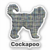 Cockapoo Dog Yellow & Black Grid Line Cut Sticker (Voorkant)