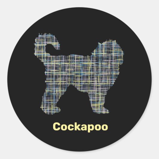 Cockapoo Dog Yellow & Black Grid Line Ronde Sticker (Voorkant)