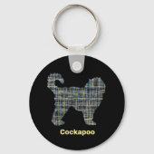 Cockapoo Dog Yellow & Black Grid Line Sleutelhanger (Voorkant)