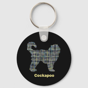 Cockapoo Dog Yellow & Black Grid Line Sleutelhanger