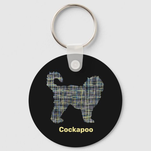 Cockapoo Dog Yellow & Black Grid Line Sleutelhanger (Voorkant)