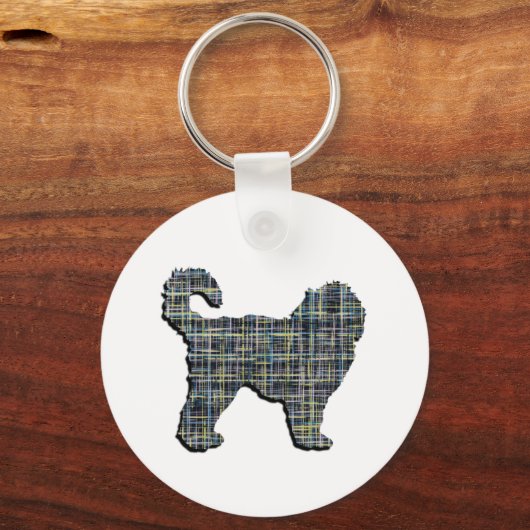 Cockapoo Dog Yellow & Black Grid Line Sleutelhanger (Achterkant)