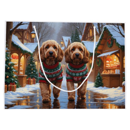 Cockapoo Dogs Christmas Snow Holiday  Groot Cadeauzakje (Achterkant)