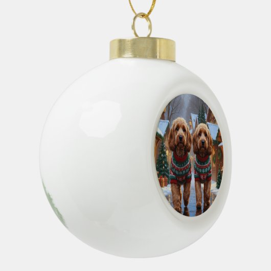 Cockapoo Dogs Christmas Snow Holiday  Keramische Bal Ornament (Links)