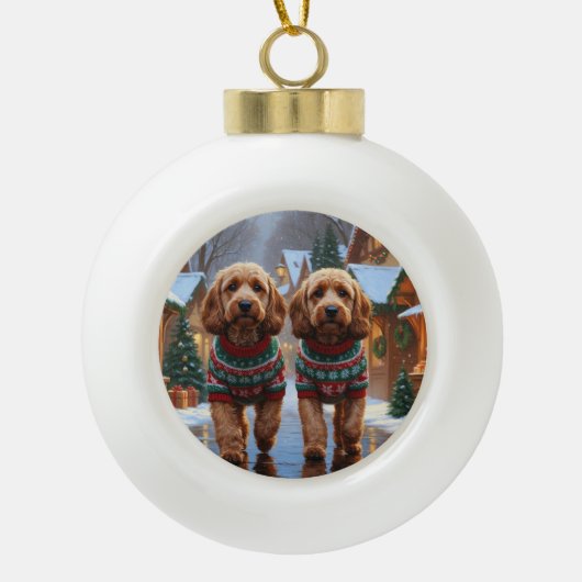 Cockapoo Dogs Christmas Snow Holiday  Keramische Bal Ornament (Voorkant)