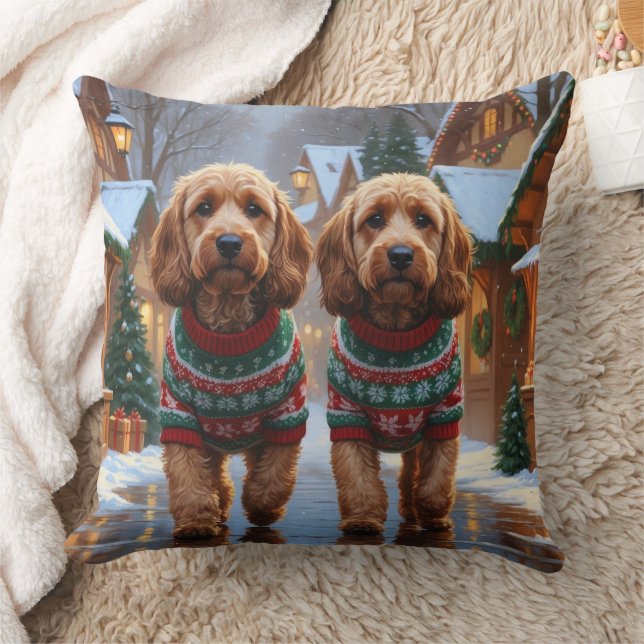 Cockapoo Dogs Christmas Snow Holiday  Kussen (Deken)