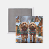 Cockapoo Dogs Christmas Snow Holiday  Magneet (Voorkant / Achterkant)