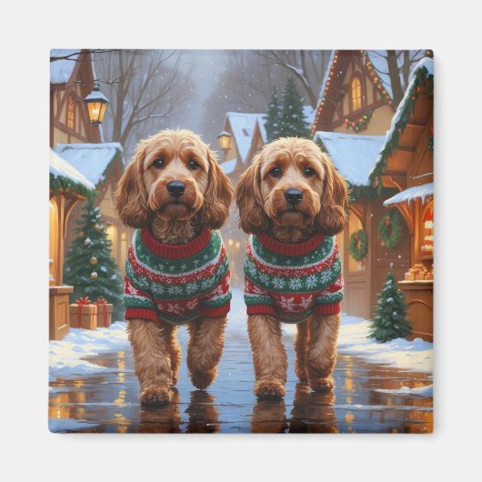 Cockapoo Dogs Christmas Snow Holiday  Magneet (Voorkant)